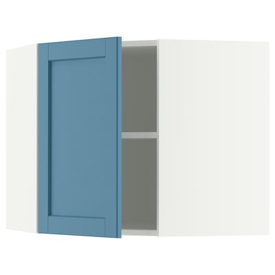 METOD Corner wall cabinet with shelves, white/Lerhyttan blue, 68x60 cm