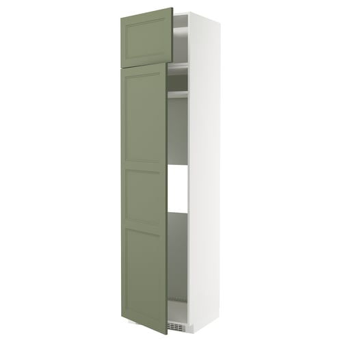 METOD kitchen cabinet, tall, grey-green, wood & foil, rectangular, modern classic design.
