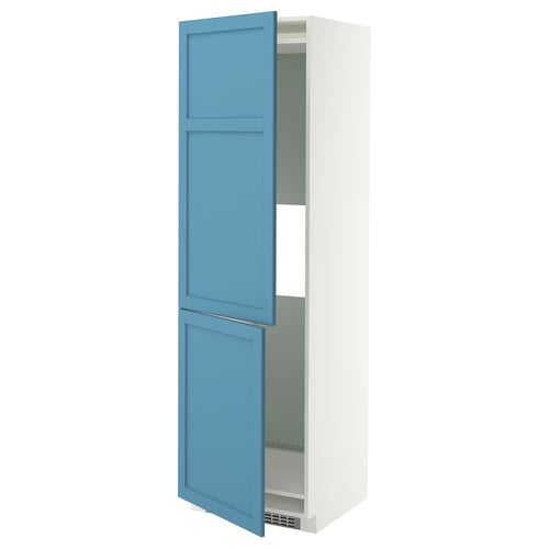 METOD Hi cab f fridge or freezer w 2 drs, white/Lerhyttan blue, 60x60x200 cm