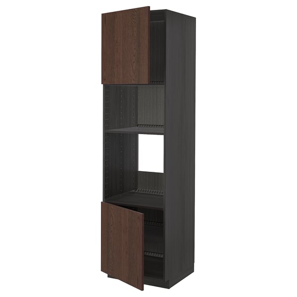 METOD Hi cb f oven/micro w 2 drs/shelves, black/Sinarp brown, 60x60x220 cm