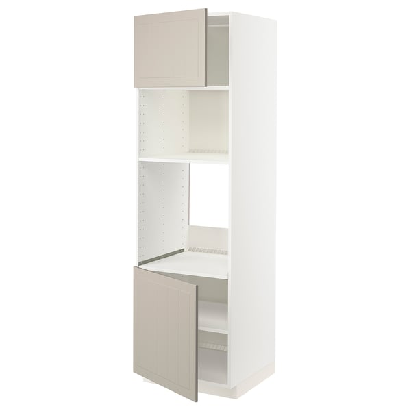 METOD Hi cb f oven/micro w 2 drs/shelves, white/Stensund beige, 60x60x200 cm
