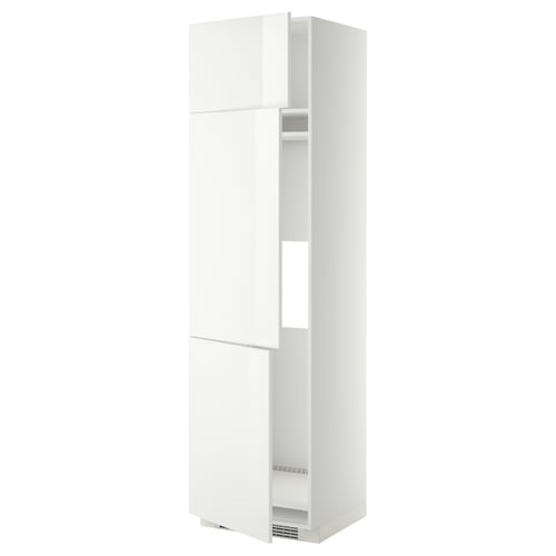White high gloss METOD kitchen cabinet with adjustable shelves and reversible door.