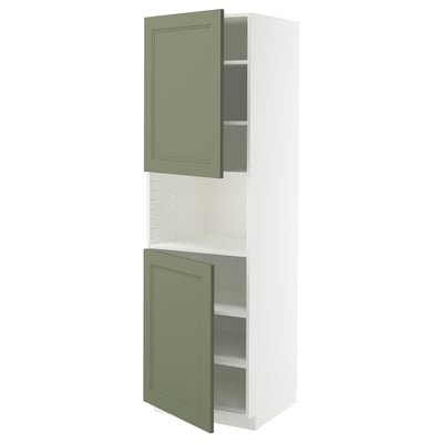 METOD High cab f micro w 2 doors/shelves, white/Axstad grey-green, 60x60x200 cm