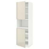 METOD High cab f micro w 2 doors/shelves, white/Voxtorp high-gloss light beige, 60x60x200 cm