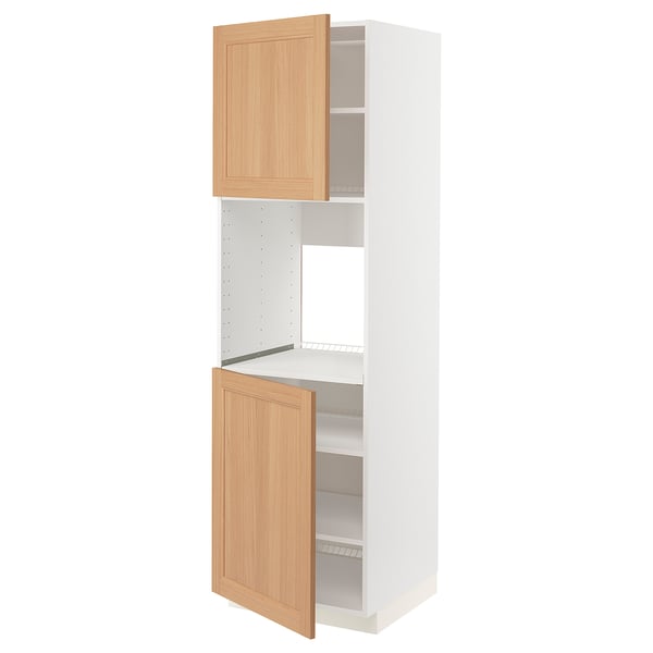 METOD High cab f oven w 2 doors/shelves, white/Vedhamn oak, 60x60x200 cm