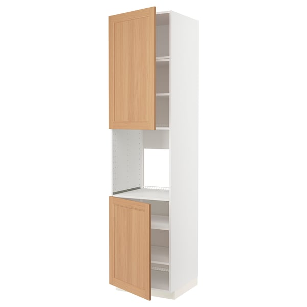 METOD High cab f oven w 2 doors/shelves, white/Vedhamn oak, 60x60x240 cm