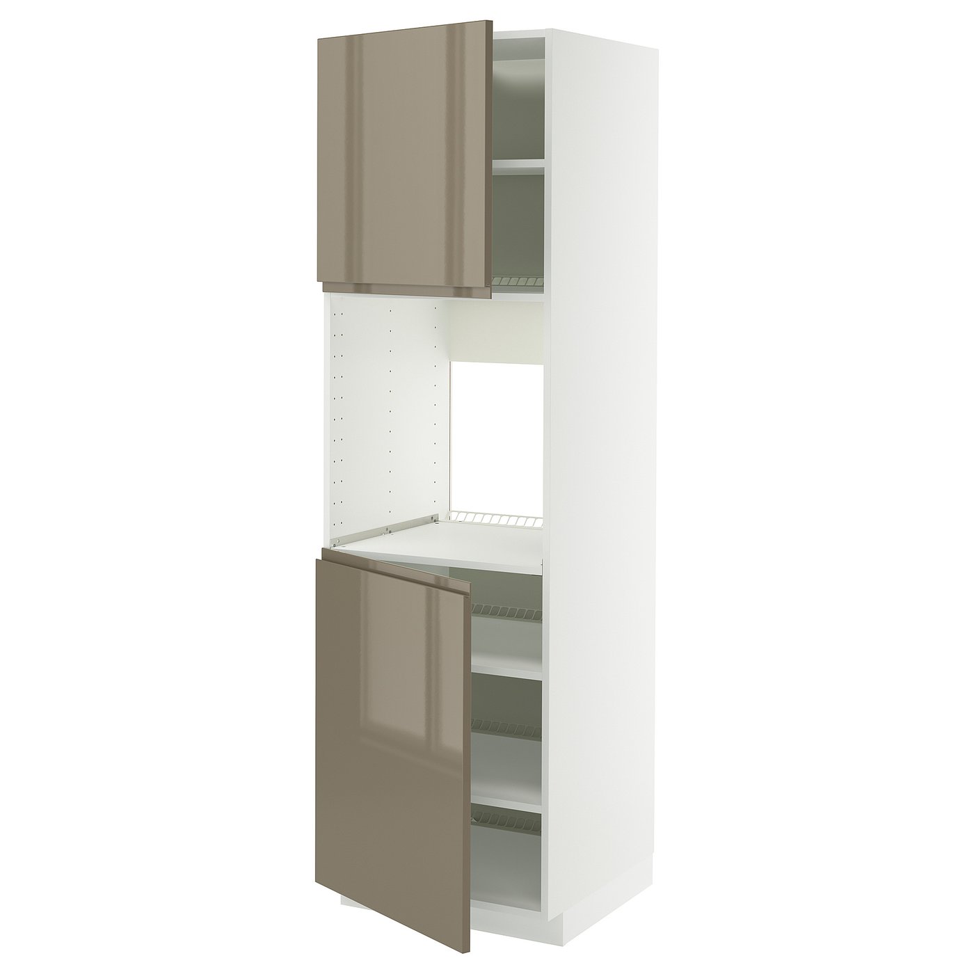 METOD High cab f oven w 2 doors/shelves - white/Voxtorp high-gloss dark grey-brown 60x60x200 cm