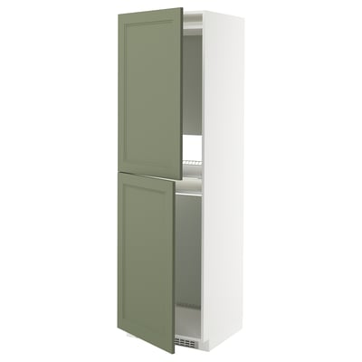 METOD High cabinet for fridge/freezer, white/Axstad grey-green, 60x60x200 cm