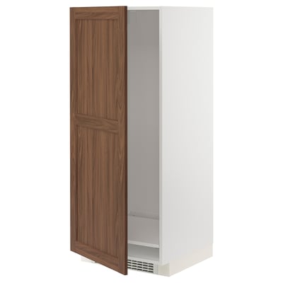 METOD High cabinet for fridge/freezer, white Enköping/brown walnut effect, 60x60x140 cm