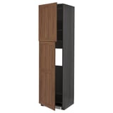 METOD High cabinet for fridge w 2 doors, black Enköping/brown walnut effect, 60x60x220 cm