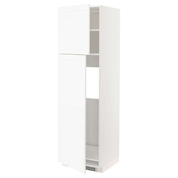 White METOD kitchen cabinet, classic wood grain design, adjustable shelf.
