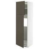 METOD High cabinet for fridge w 2 doors, white/Havstorp brown-beige, 60x60x200 cm
