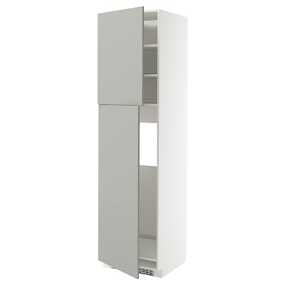 METOD High cabinet for fridge w 2 doors, white/Havstorp light grey, 60x60x220 cm
