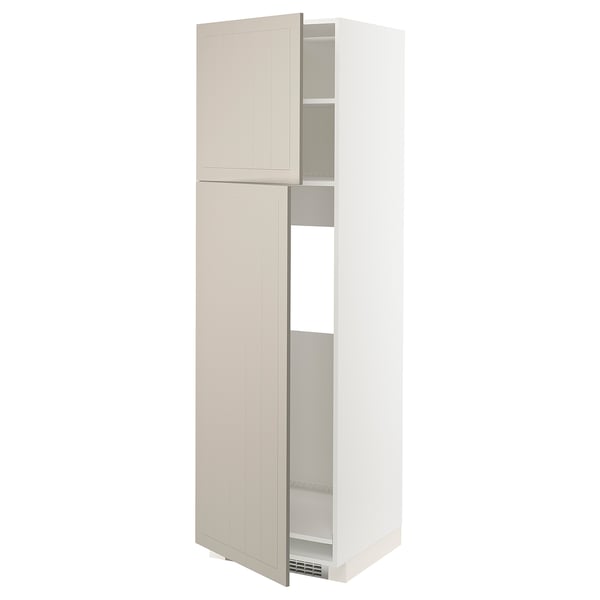 METOD High cabinet for fridge w 2 doors, white/Stensund beige, 60x60x200 cm