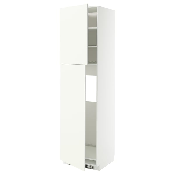 METOD High cabinet for fridge w 2 doors, white/Vallstena white, 60x60x220 cm
