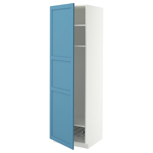 METOD High cabinet w shelves/wire basket, white/Lerhyttan blue, 60x60x200 cm