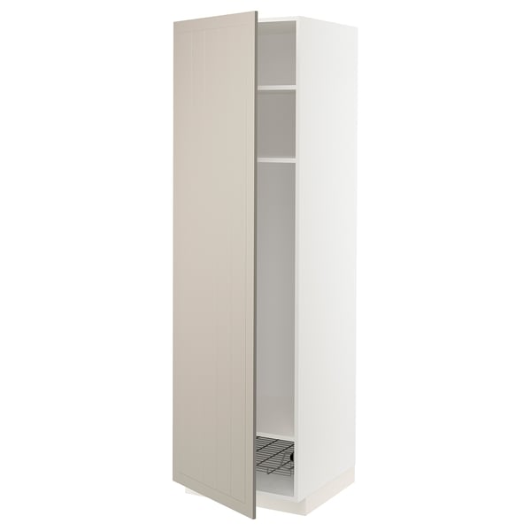 METOD High cabinet w shelves/wire basket, white/Stensund beige, 60x60x200 cm