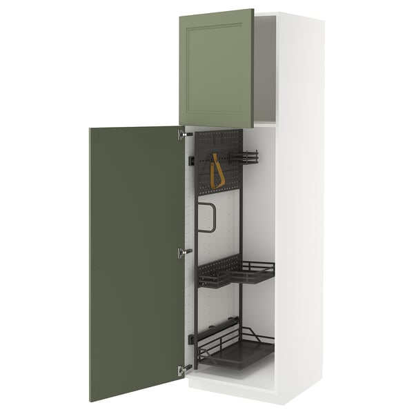 METOD High cabinet with cleaning interior, white/Axstad grey-green, 60x60x200 cm