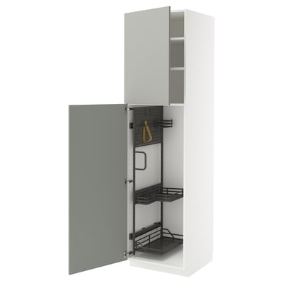 METOD High cabinet with cleaning interior, white/Havstorp light grey, 60x60x220 cm