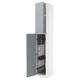 METOD High cabinet with cleaning interior, white/Kallarp light grey-blue, 40x60x240 cm