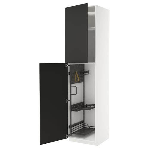 METOD black & white kitchen cabinet, modern design with pull-out organisers, steel details.