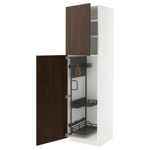 METOD High cabinet with cleaning interior, white/Sinarp brown, 60x60x220 cm
