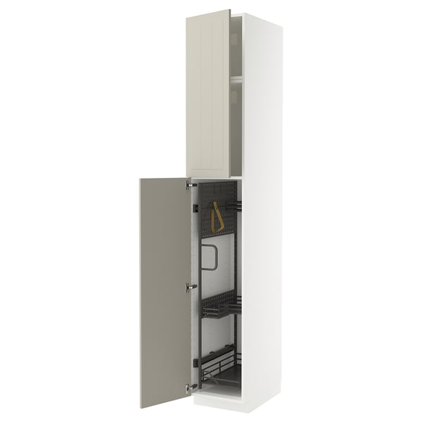 METOD High cabinet with cleaning interior, white/Stensund beige, 40x60x240 cm