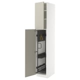 METOD High cabinet with cleaning interior, white/Stensund beige, 40x60x220 cm