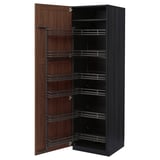 METOD High cabinet with pull-out larder, black Enköping/brown walnut effect, 60x60x200 cm