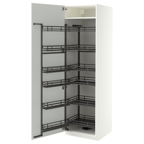 METOD High cabinet with pull-out larder, white/Aspudden light grey, 60x60x200 cm