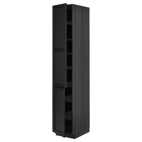 METOD High cabinet with shelves/2 doors, black/Lerhyttan black stained, 40x60x220 cm