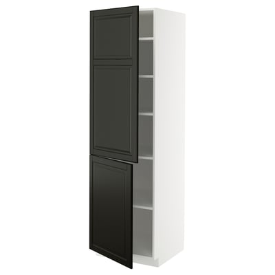 METOD High cabinet with shelves/2 doors, white/Bodbyn black, 60x60x200 cm