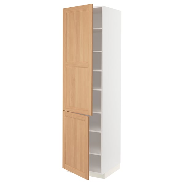 METOD High cabinet with shelves/2 doors, white/Vedhamn oak, 60x60x220 cm