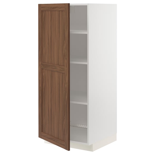 METOD High cabinet with shelves, white Enköping/brown walnut effect, 60x60x140 cm