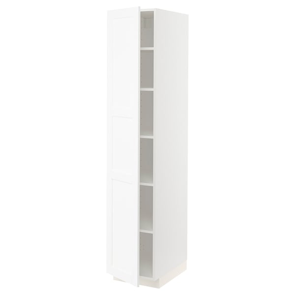 White METOD kitchen cabinet, tall and narrow with adjustable shelves, minimalistic design.