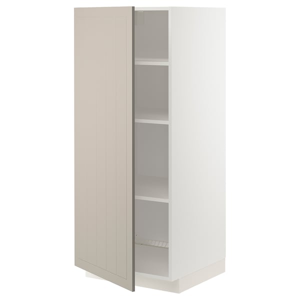 METOD High cabinet with shelves, white/Stensund beige, 60x60x140 cm