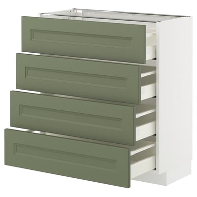 METOD / MAXIMERA Base cab 4 frnts/4 drawers, white/Axstad grey-green, 80x37 cm