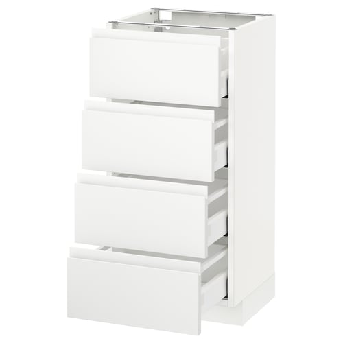 White METOD kitchen unit with four drawers, modern, minimalist design, smooth surfaces.