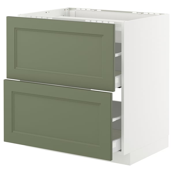 METOD / MAXIMERA Base cab f hob/2 fronts/2 drawers, white/Axstad grey-green, 80x60 cm
