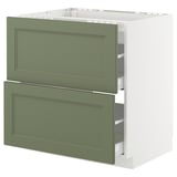 METOD / MAXIMERA Base cab f hob/2 fronts/2 drawers, white/Axstad grey-green, 80x60 cm