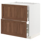METOD / MAXIMERA Base cab f hob/2 fronts/2 drawers, white Enköping/brown walnut effect, 80x60 cm