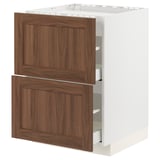 METOD / MAXIMERA Base cab f hob/2 fronts/2 drawers, white Enköping/brown walnut effect, 60x60 cm