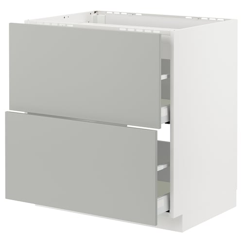 Modern light grey METOD kitchen cabinet with two drawers and sleek handles.