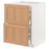 METOD / MAXIMERA Base cab f hob/2 fronts/2 drawers, white/Vedhamn oak, 60x60 cm