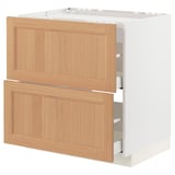 METOD / MAXIMERA Base cab f hob/2 fronts/2 drawers, white/Vedhamn oak, 80x60 cm