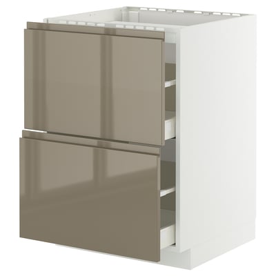 METOD / MAXIMERA Base cab f hob/2 fronts/2 drawers, white/Voxtorp high-gloss dark grey-brown, 60x60 cm