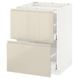 METOD / MAXIMERA Base cab f hob/2 fronts/2 drawers, white/Voxtorp high-gloss light beige, 60x60 cm