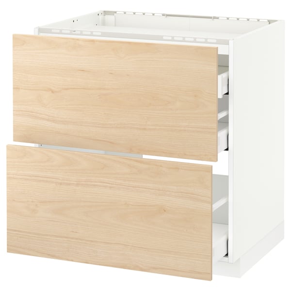 METOD / MAXIMERA Base cab f hob/2 fronts/3 drawers, white/Askersund light ash effect, 80x60 cm