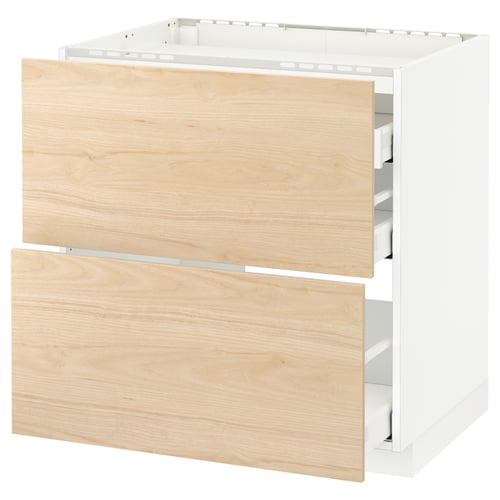 White & wooden kitchen drawer unit. Two light ash drawers, smooth & self-closing. Natural, modern design.
