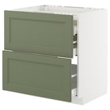 METOD / MAXIMERA Base cab f hob/2 fronts/3 drawers, white/Axstad grey-green, 80x60 cm